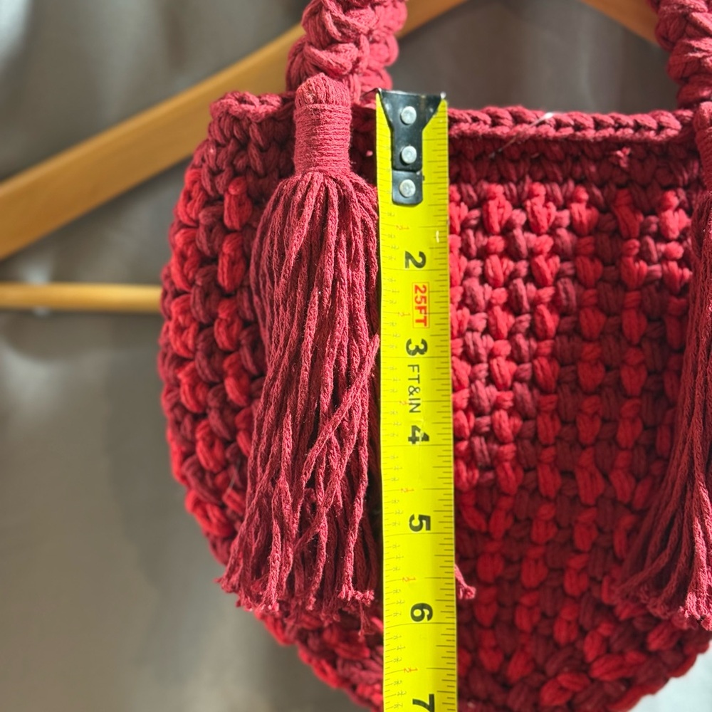NWT BINGE Red Crochet Mini Bag With Tassels Boho Handmade Chic - Picture 8 of 15